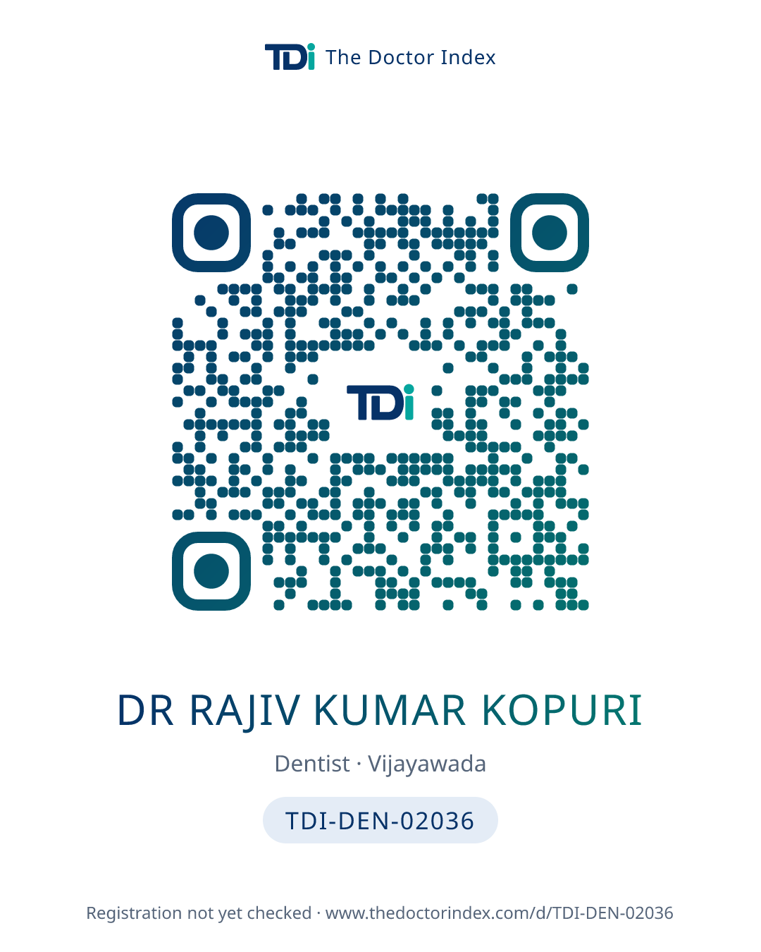 QR card for Dr Rajiv Kumar Kopuri, TDI-DEN-02036