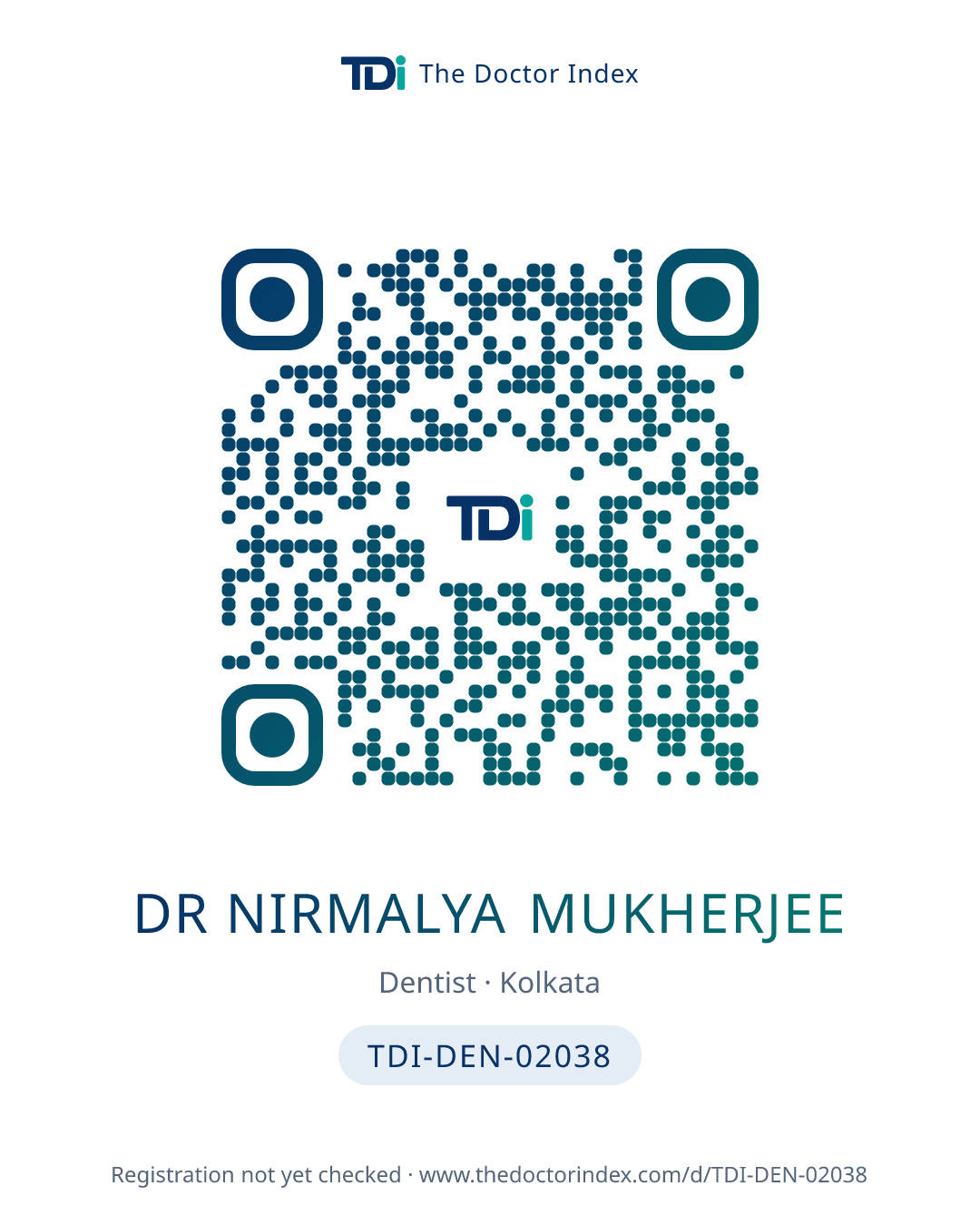 QR card for Dr Nirmalya Mukherjee, TDI-DEN-02038