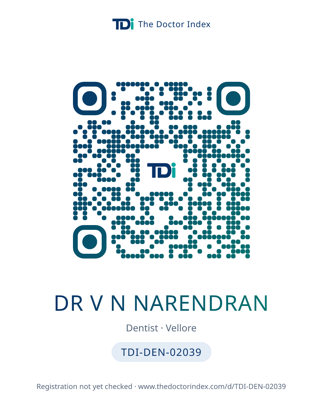 QR card for Dr V N Narendran, TDI-DEN-02039