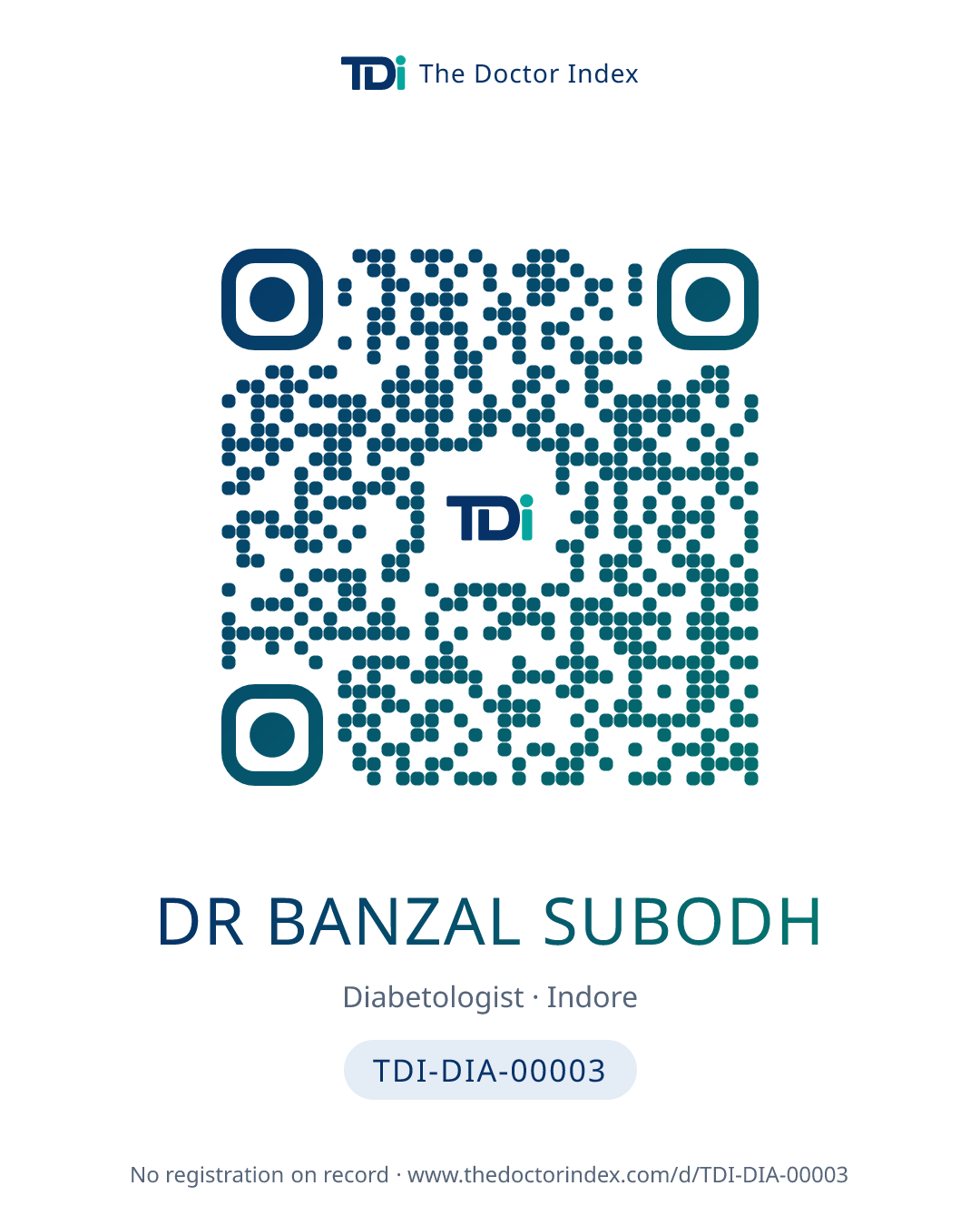QR card for Dr Banzal Subodh, TDI-DIA-00003