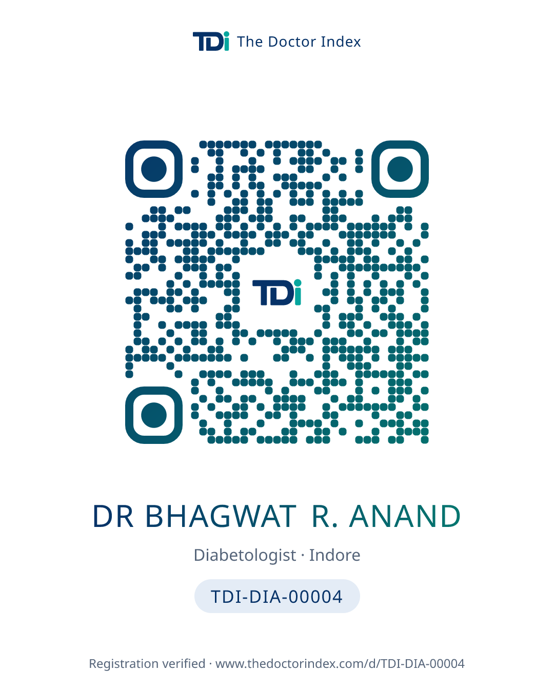QR card for Dr Bhagwat R. Anand, TDI-DIA-00004