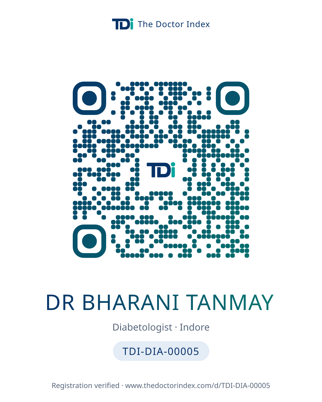 QR card for Dr Bharani Tanmay, TDI-DIA-00005