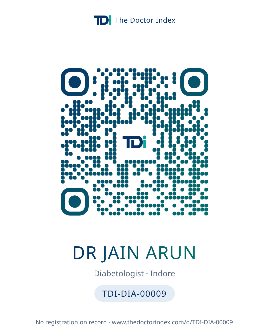 QR card for Dr Jain Arun, TDI-DIA-00009