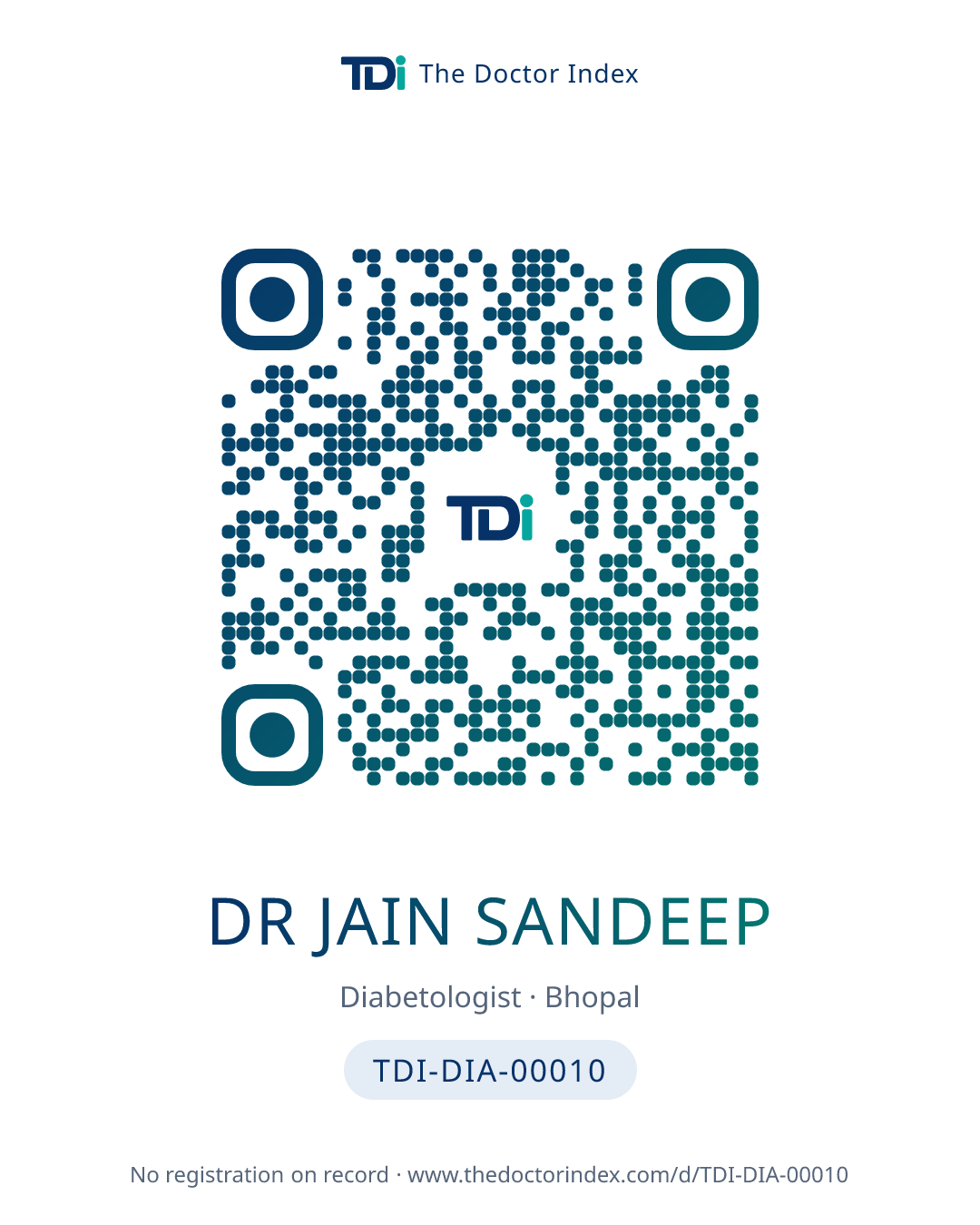 QR card for Dr Jain Sandeep, TDI-DIA-00010