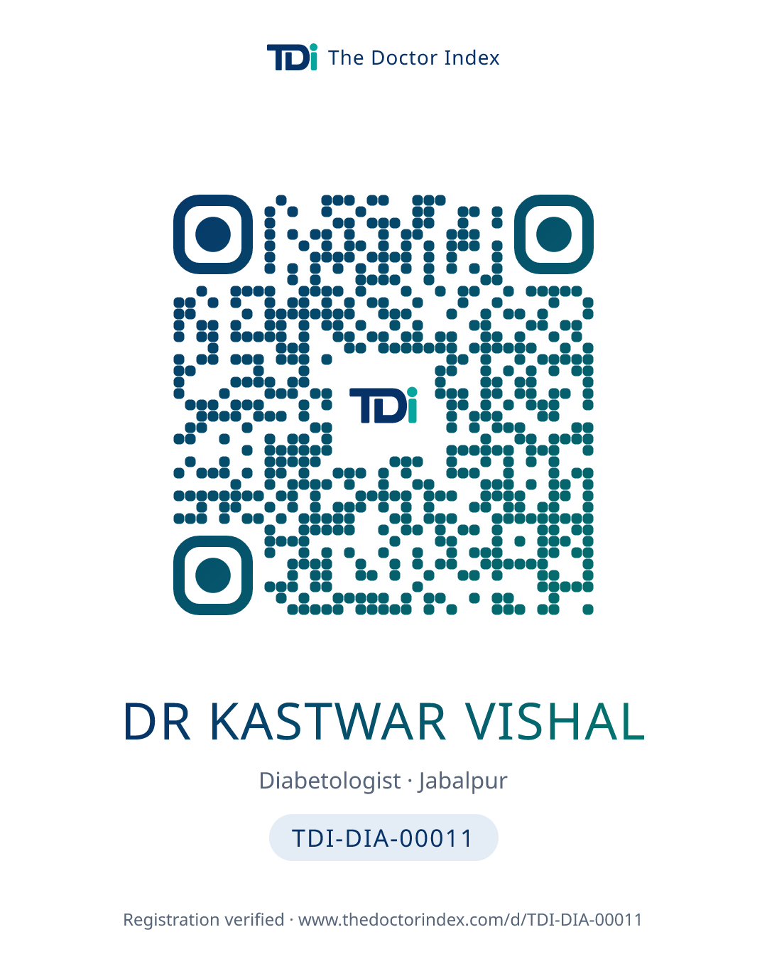 QR card for Dr Kastwar Vishal, TDI-DIA-00011