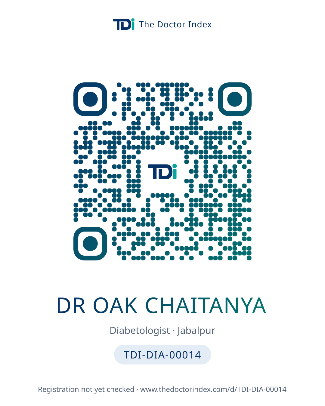 QR card for Dr Oak Chaitanya, TDI-DIA-00014