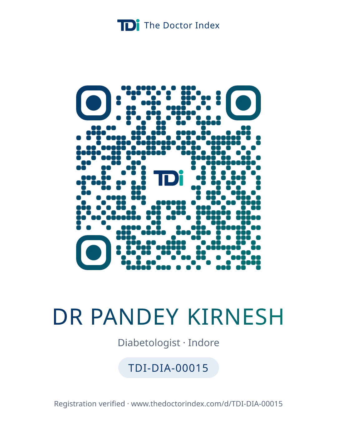 QR card for Dr Pandey Kirnesh, TDI-DIA-00015