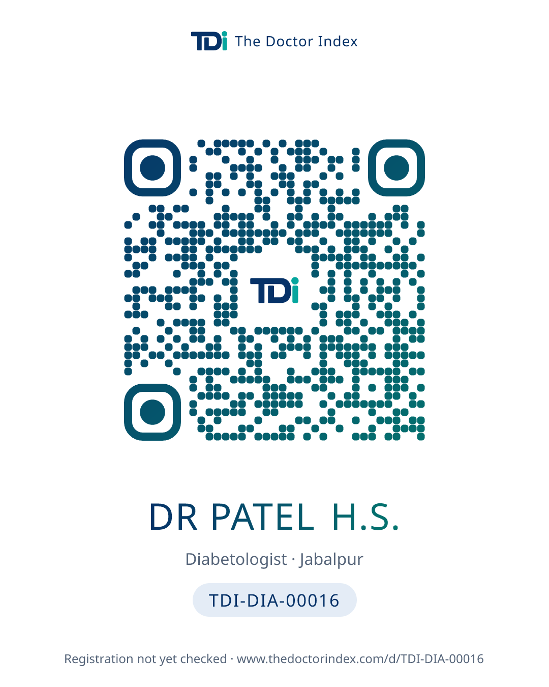 QR card for Dr Patel H.S., TDI-DIA-00016