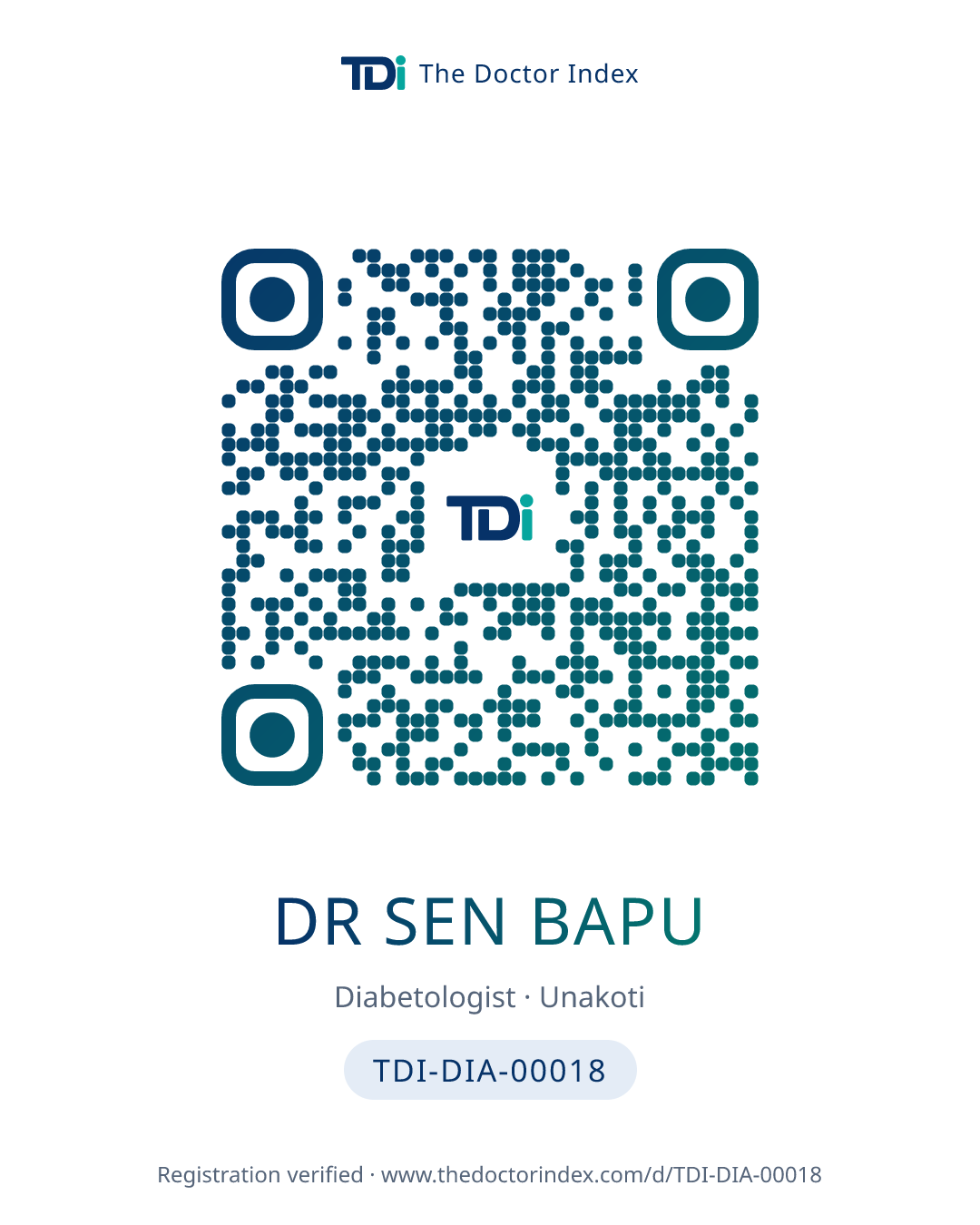 QR card for Dr Sen Bapu, TDI-DIA-00018