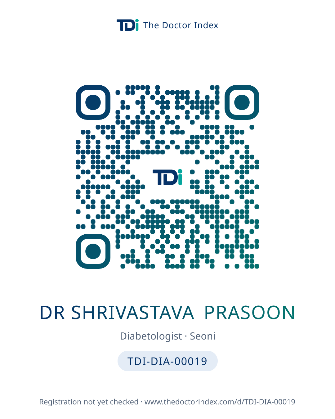 QR card for Dr Shrivastava Prasoon, TDI-DIA-00019