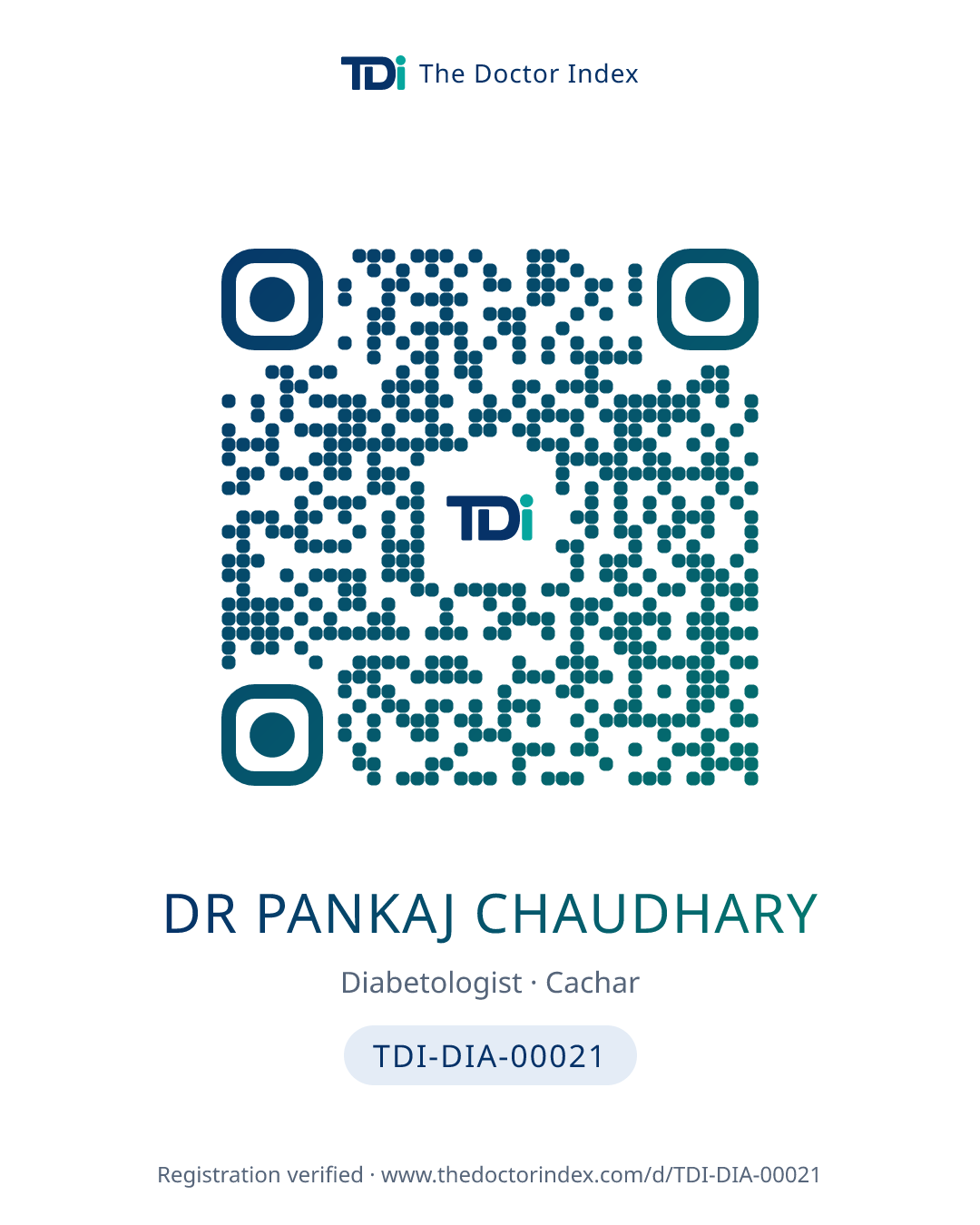 QR card for Dr Pankaj Chaudhary, TDI-DIA-00021