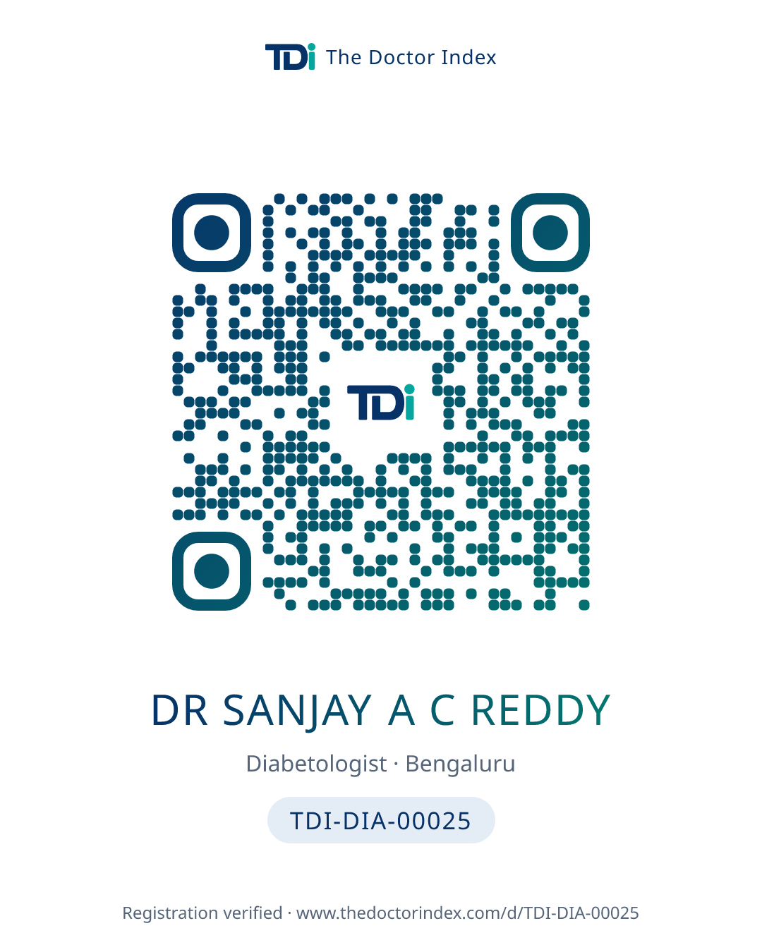 QR card for Dr Sanjay A C Reddy, TDI-DIA-00025