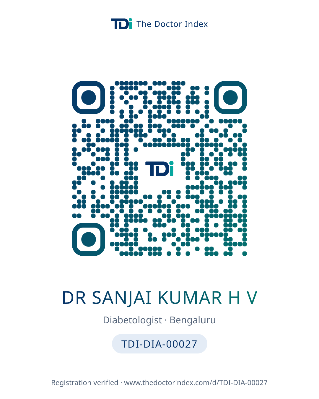 QR card for Dr Sanjai Kumar H V, TDI-DIA-00027