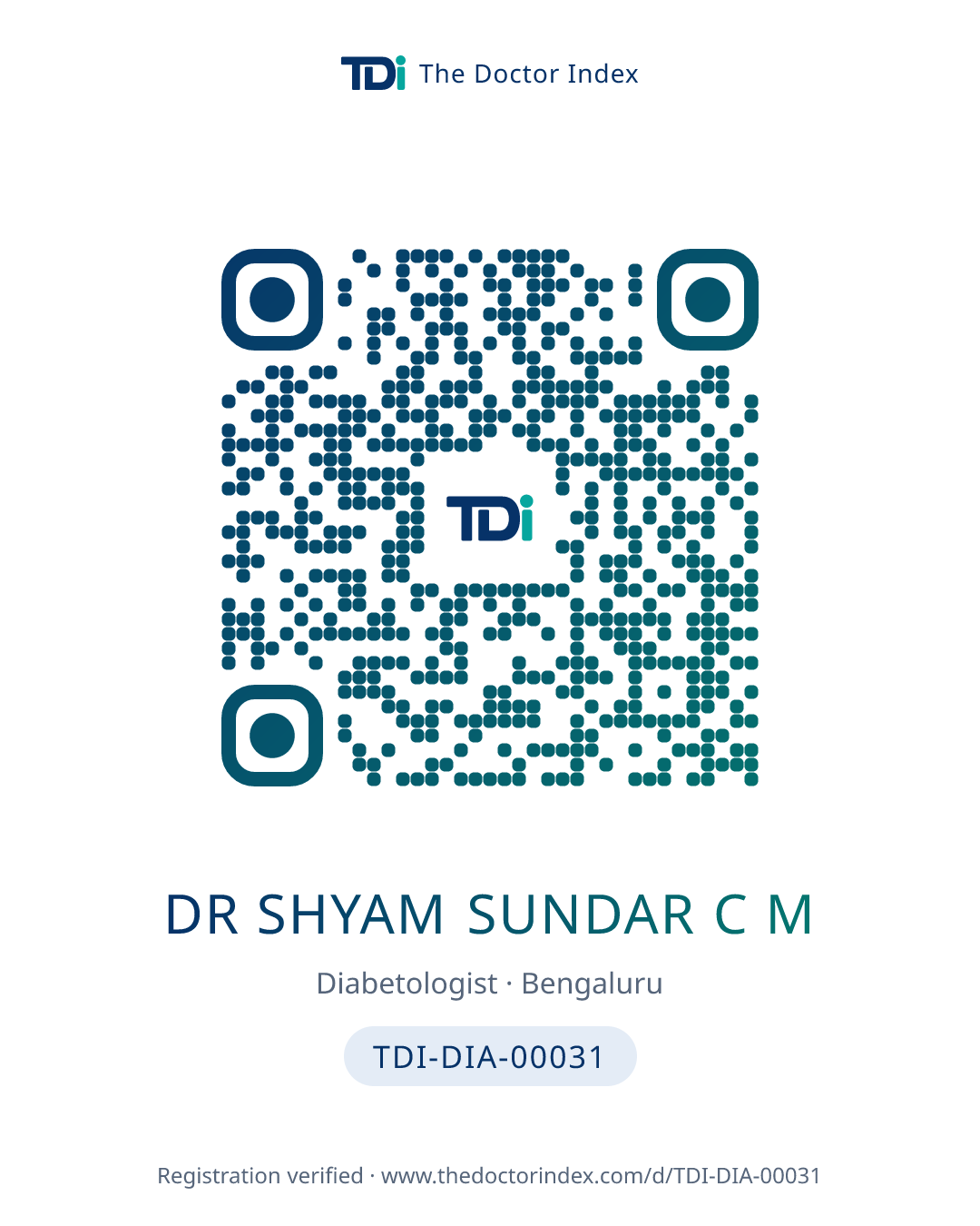 QR card for Dr Shyam Sundar C M, TDI-DIA-00031
