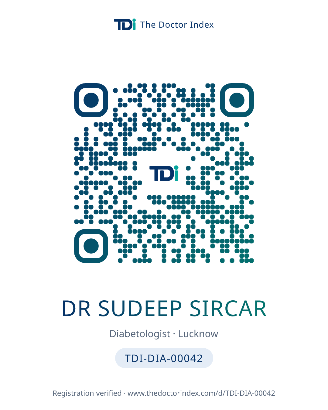 QR card for Dr Sudeep Sircar, TDI-DIA-00042