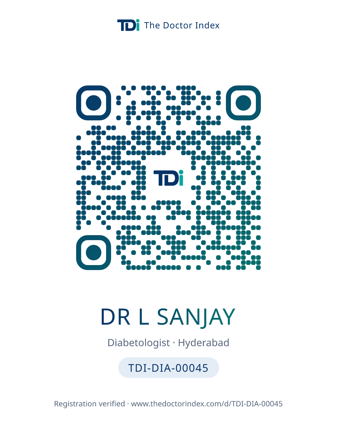QR card for Dr L Sanjay, TDI-DIA-00045