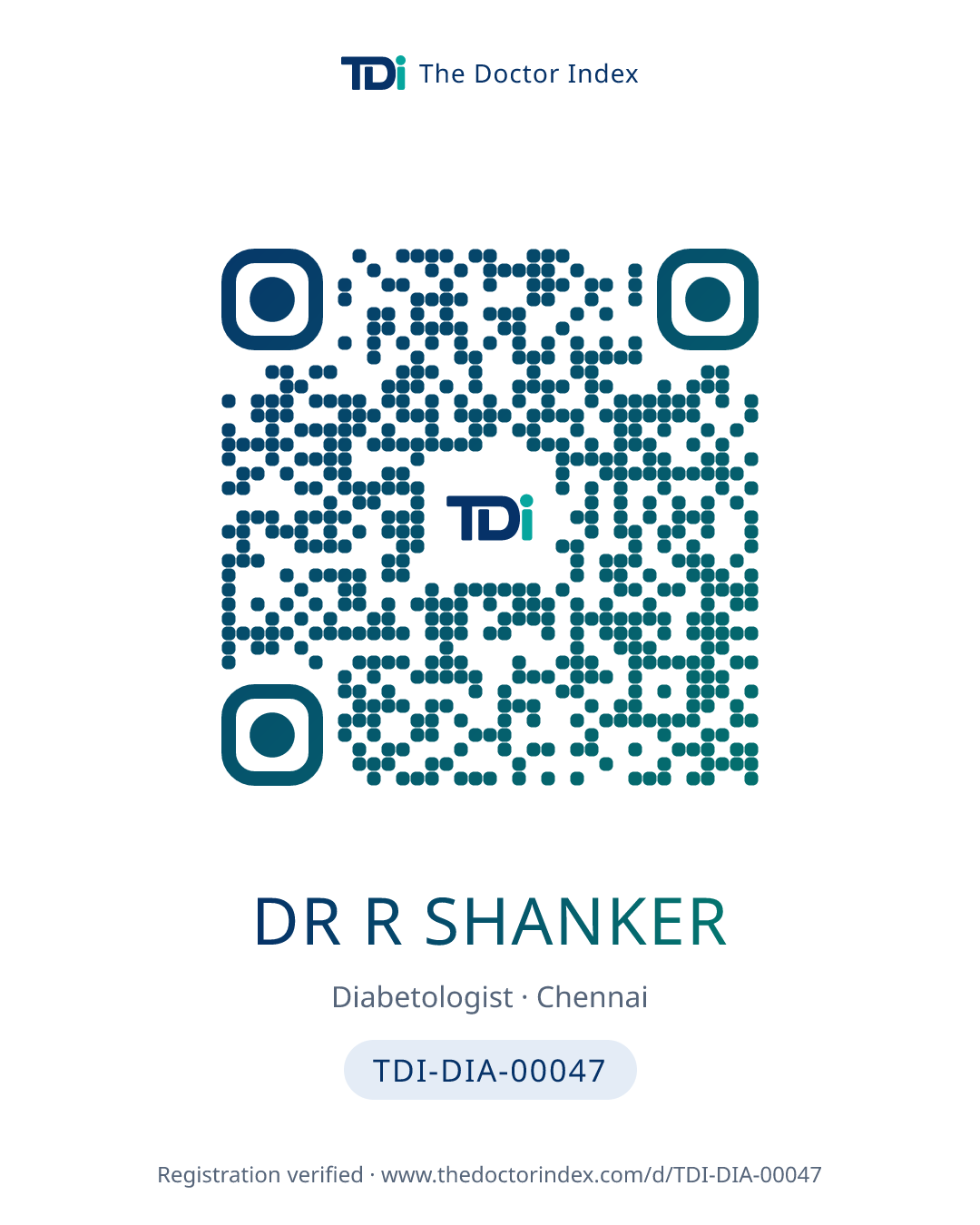 QR card for Dr R Shanker, TDI-DIA-00047