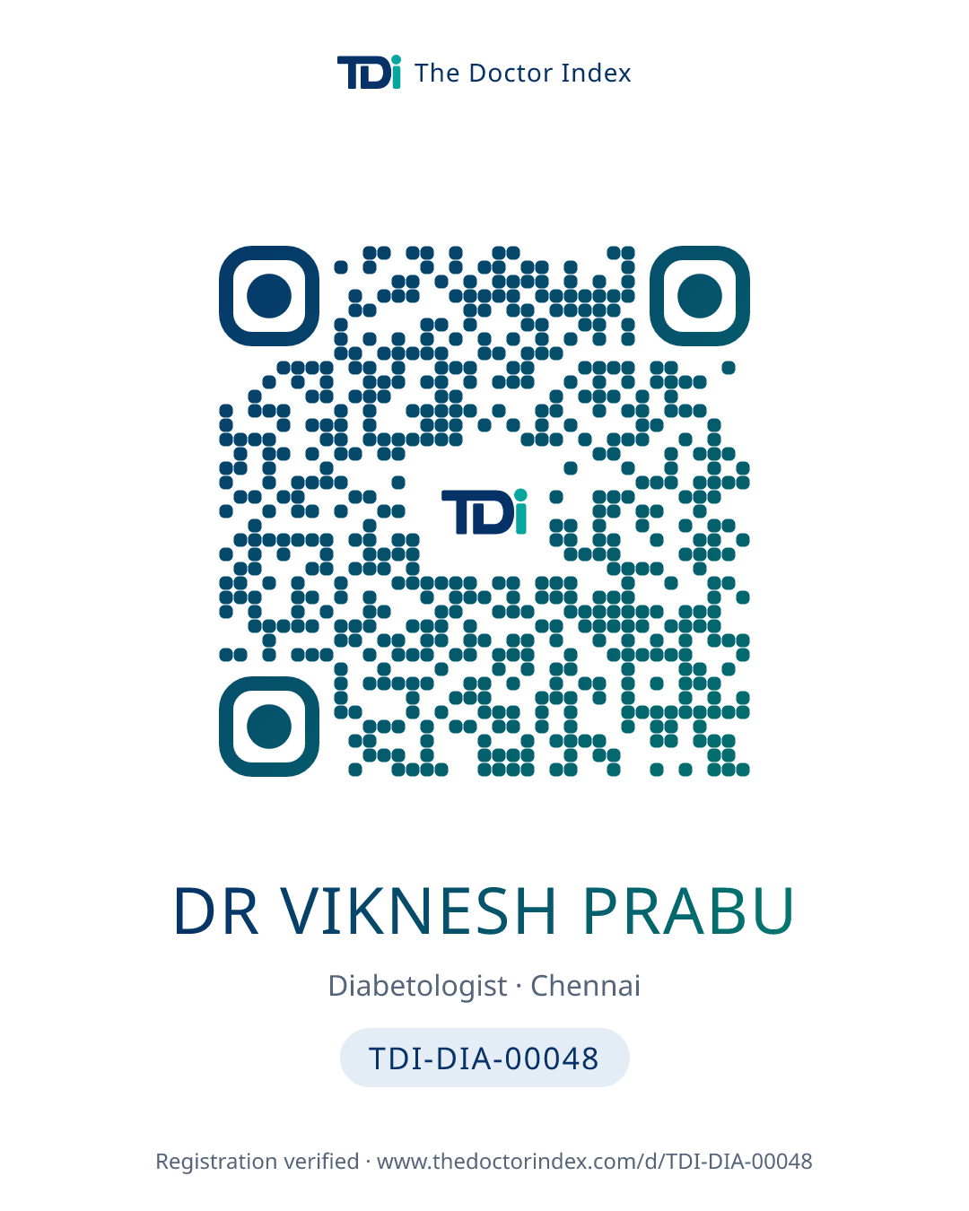 QR card for Dr Viknesh Prabu, TDI-DIA-00048