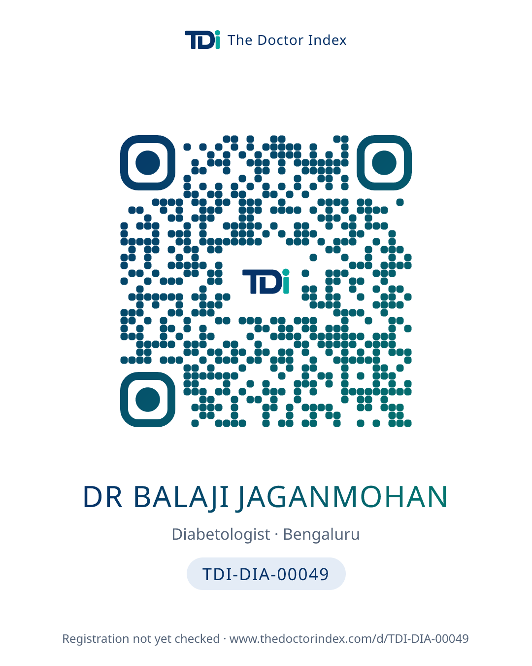QR card for Dr Balaji Jaganmohan, TDI-DIA-00049