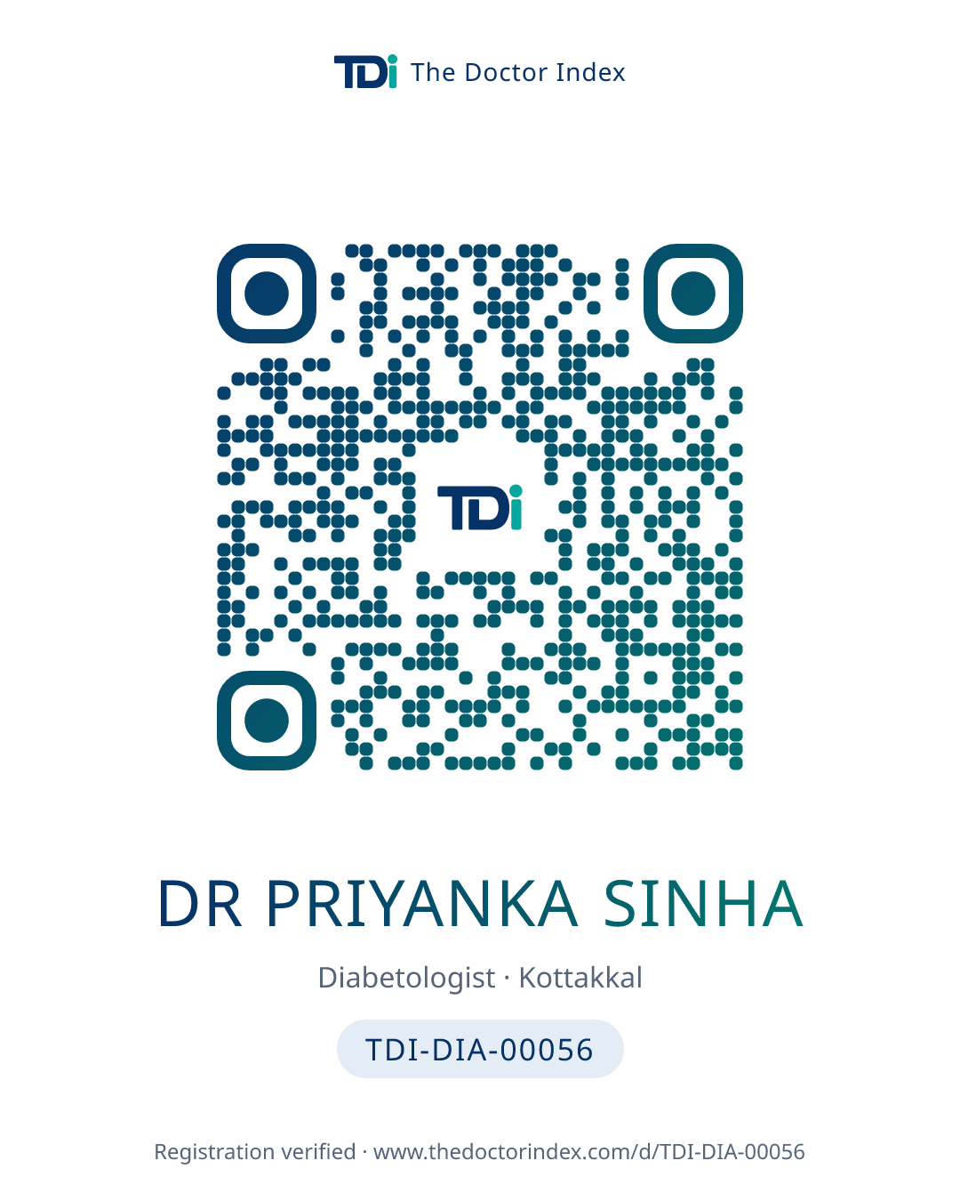 QR card for Dr Priyanka Sinha, TDI-DIA-00056