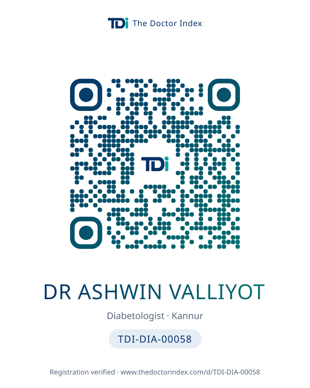 QR card for Dr Ashwin Valliyot, TDI-DIA-00058
