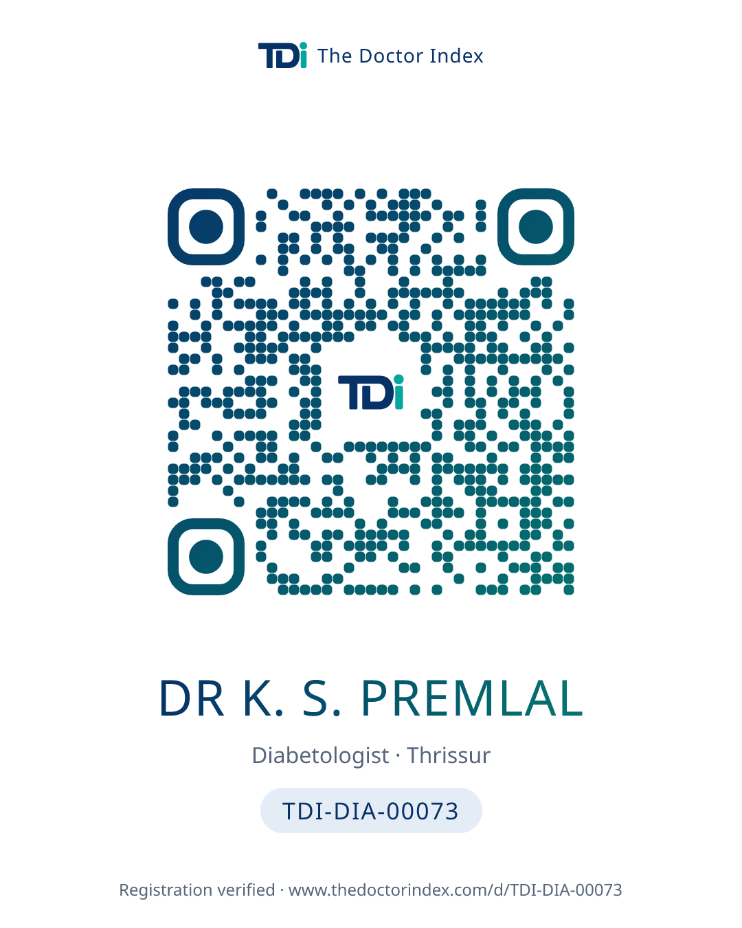 QR card for Dr K. S. Premlal, TDI-DIA-00073
