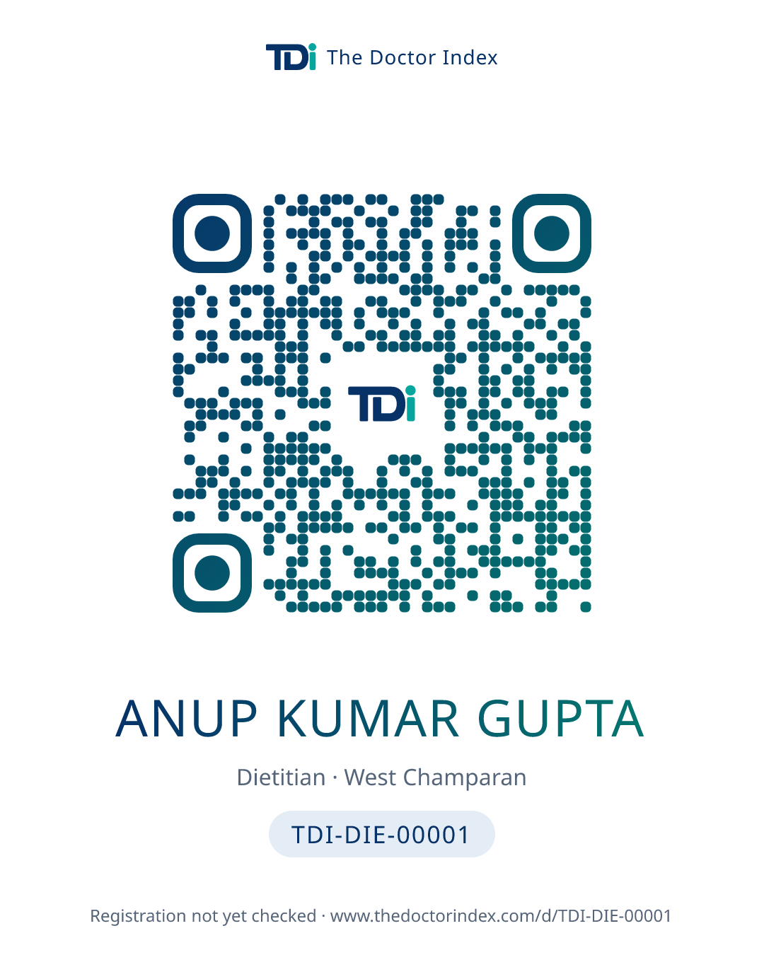 QR card for Anup Kumar Gupta, TDI-DIE-00001