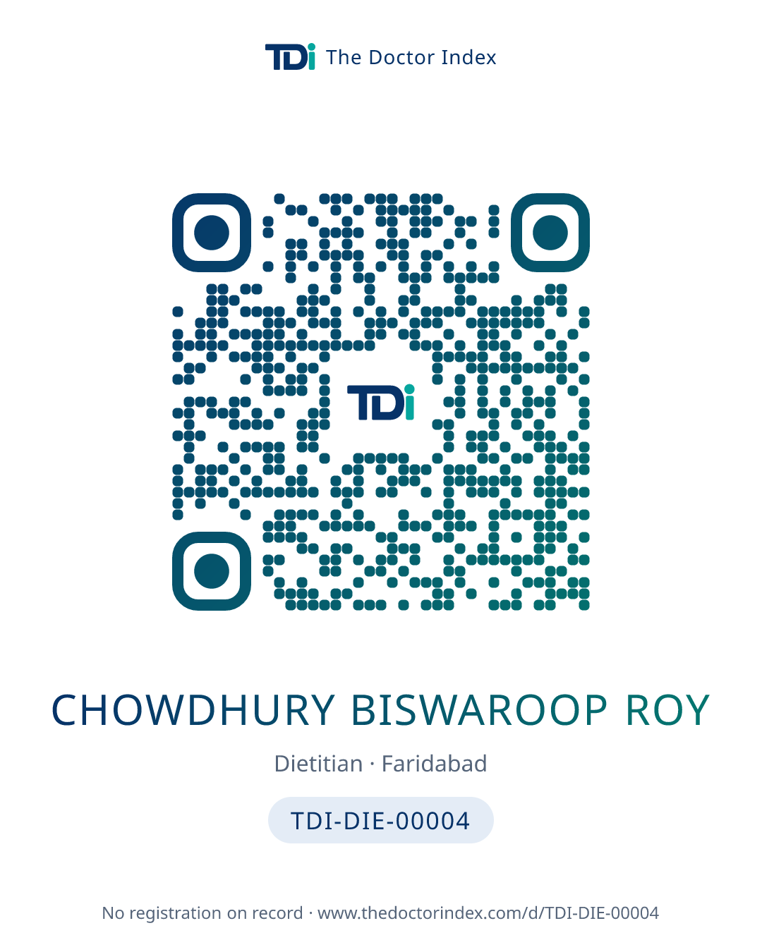 QR card for Chowdhury Biswaroop Roy, TDI-DIE-00004