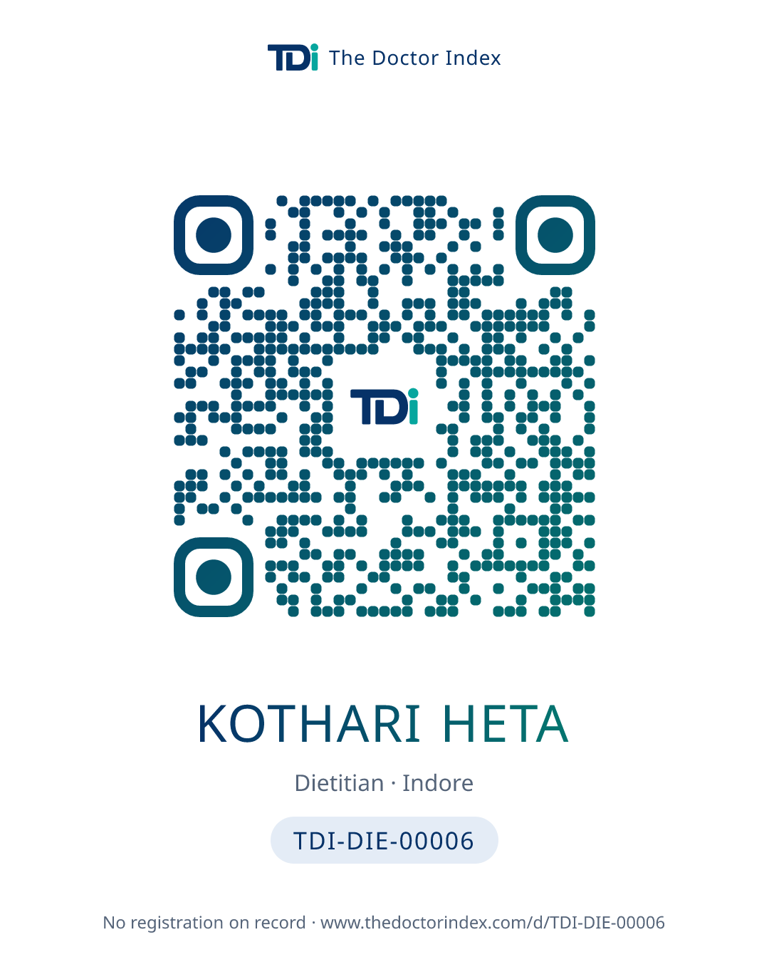QR card for Kothari Heta, TDI-DIE-00006
