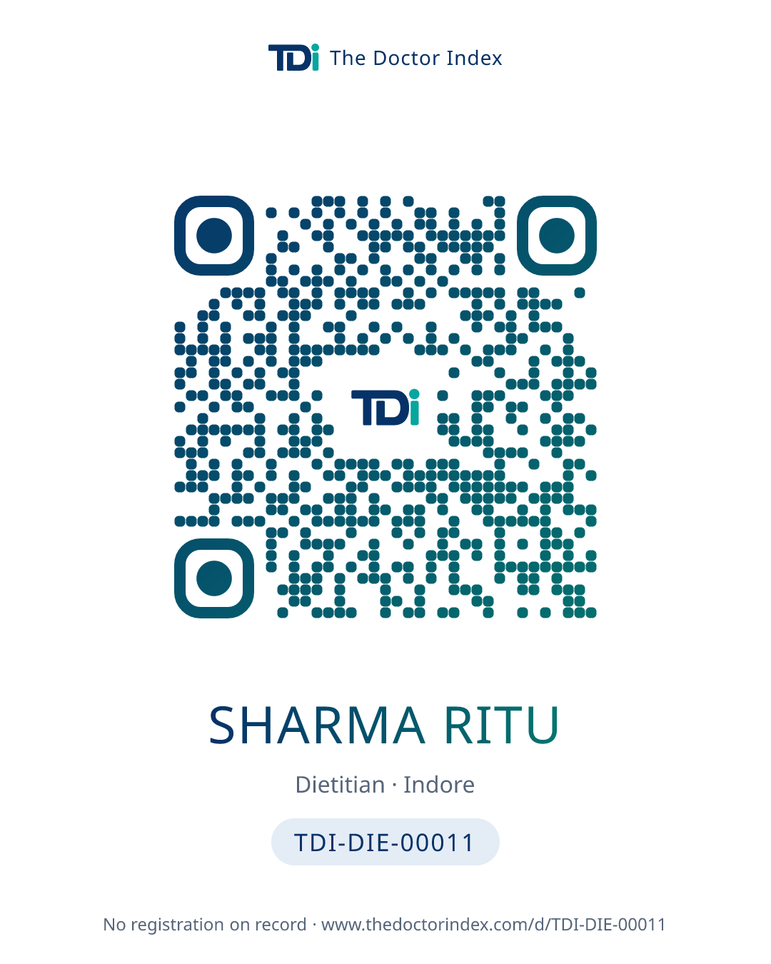 QR card for Sharma Ritu, TDI-DIE-00011