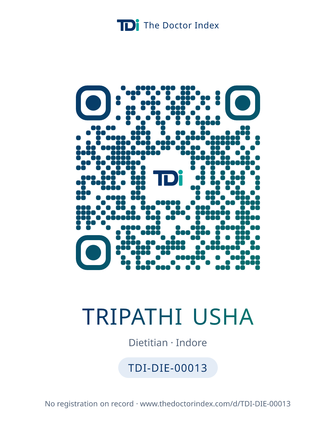 QR card for Tripathi Usha, TDI-DIE-00013