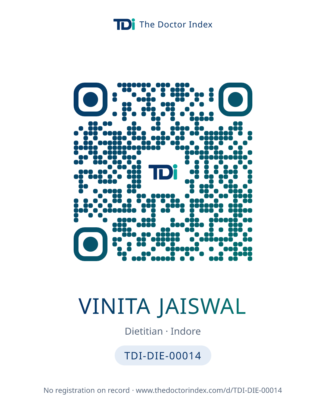 QR card for Vinita Jaiswal, TDI-DIE-00014