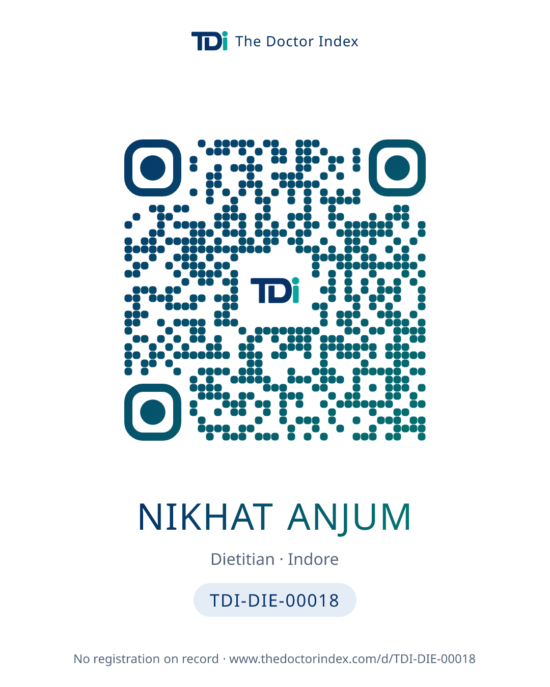 QR card for Nikhat Anjum, TDI-DIE-00018
