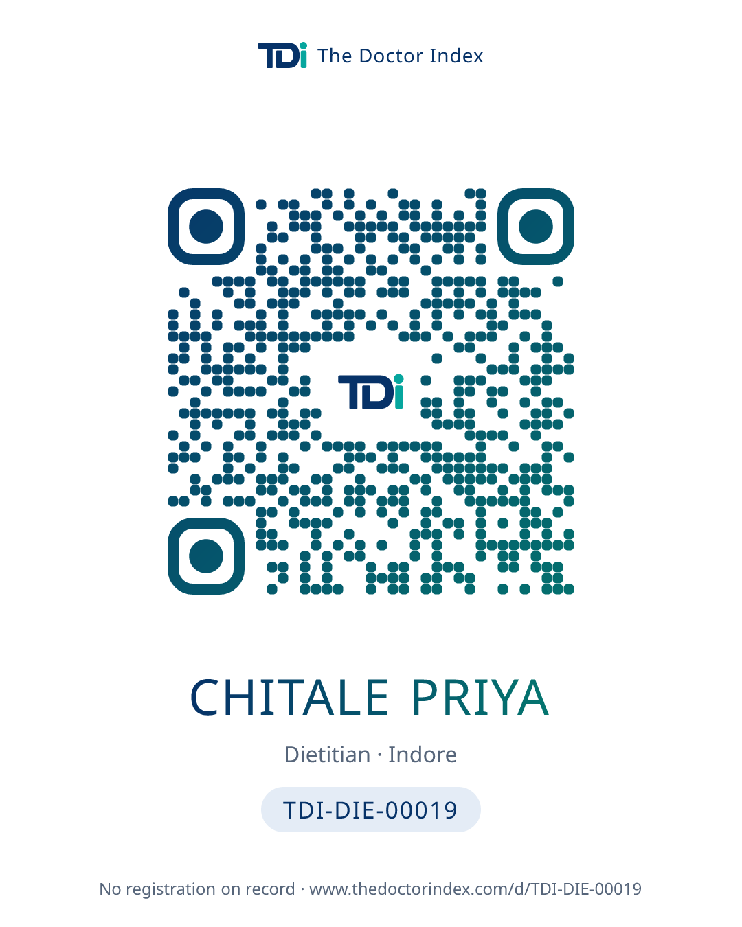 QR card for Chitale Priya, TDI-DIE-00019