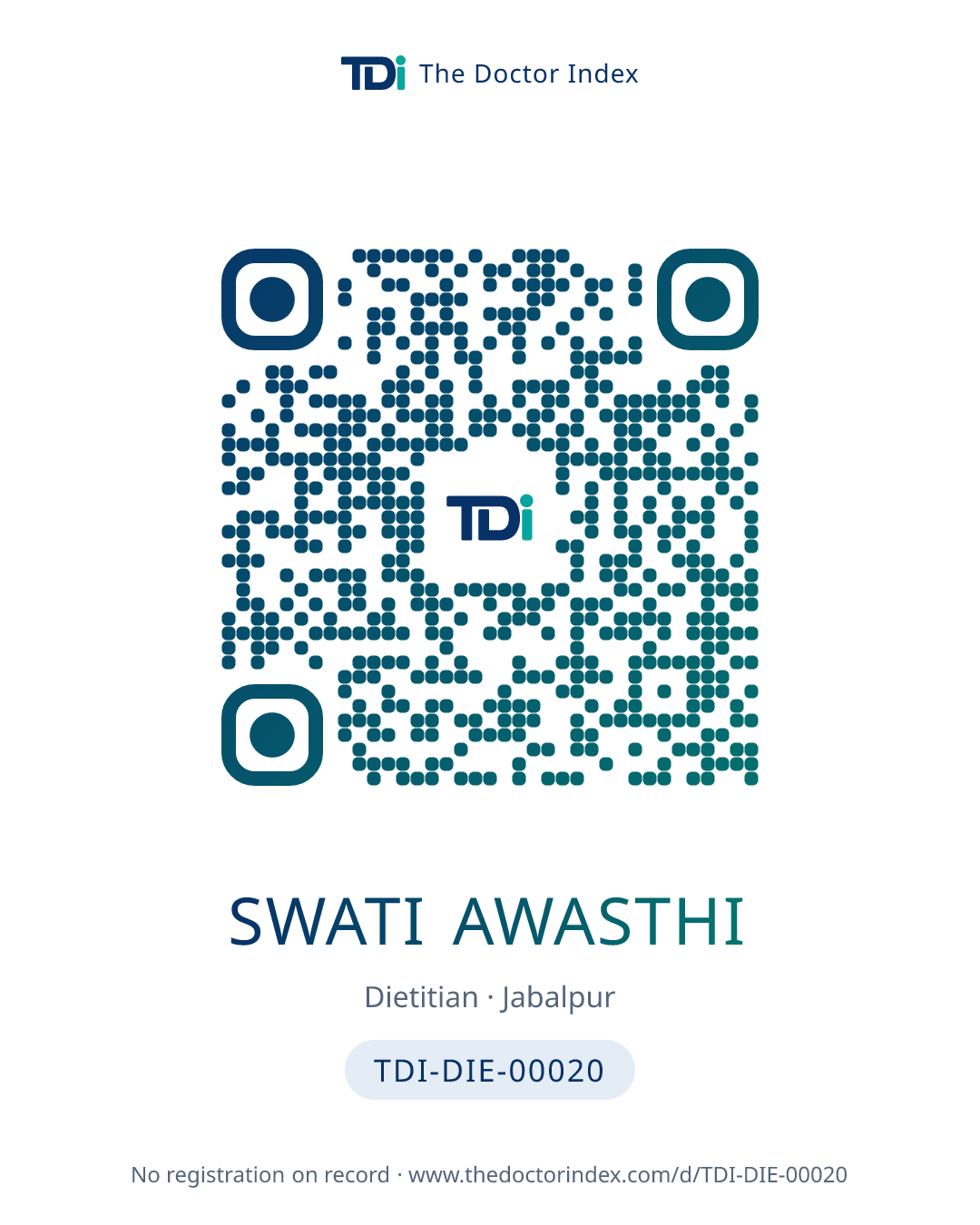 QR card for Swati Awasthi, TDI-DIE-00020