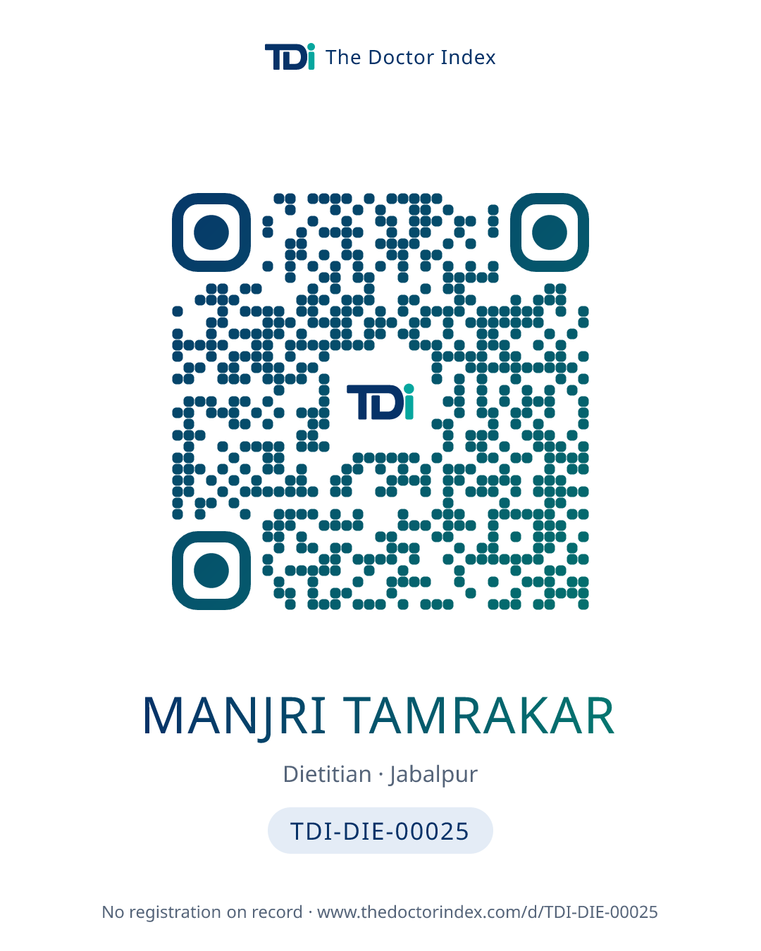 QR card for Manjri Tamrakar, TDI-DIE-00025
