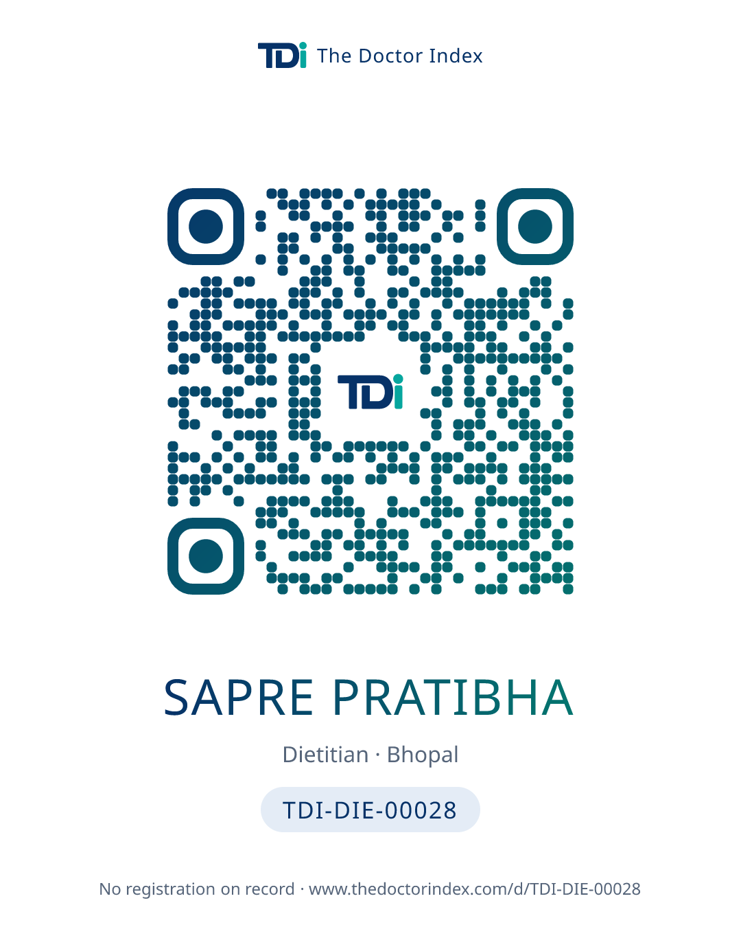 QR card for Sapre Pratibha, TDI-DIE-00028