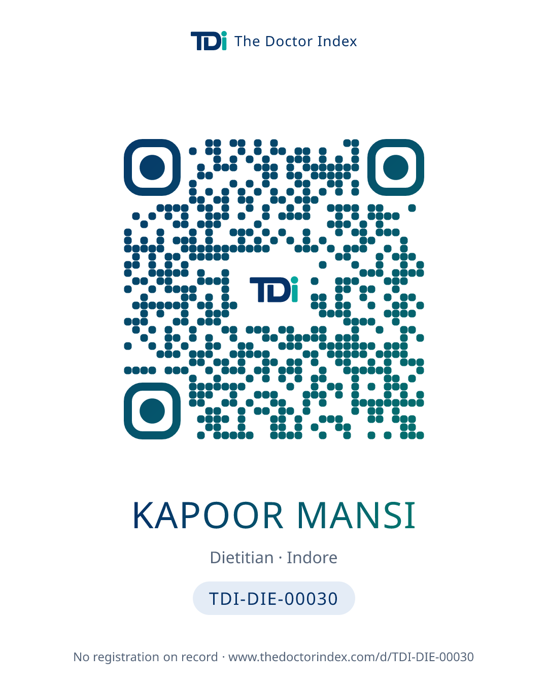 QR card for Kapoor Mansi, TDI-DIE-00030
