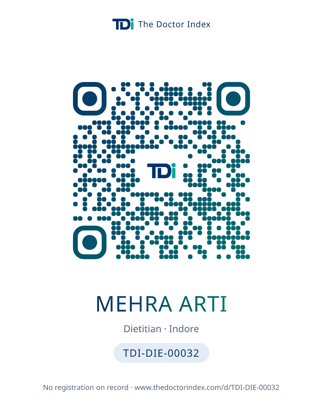 QR card for Mehra Arti, TDI-DIE-00032