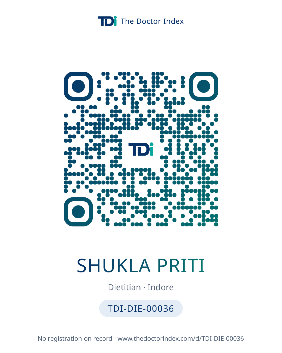 QR card for Shukla Priti, TDI-DIE-00036