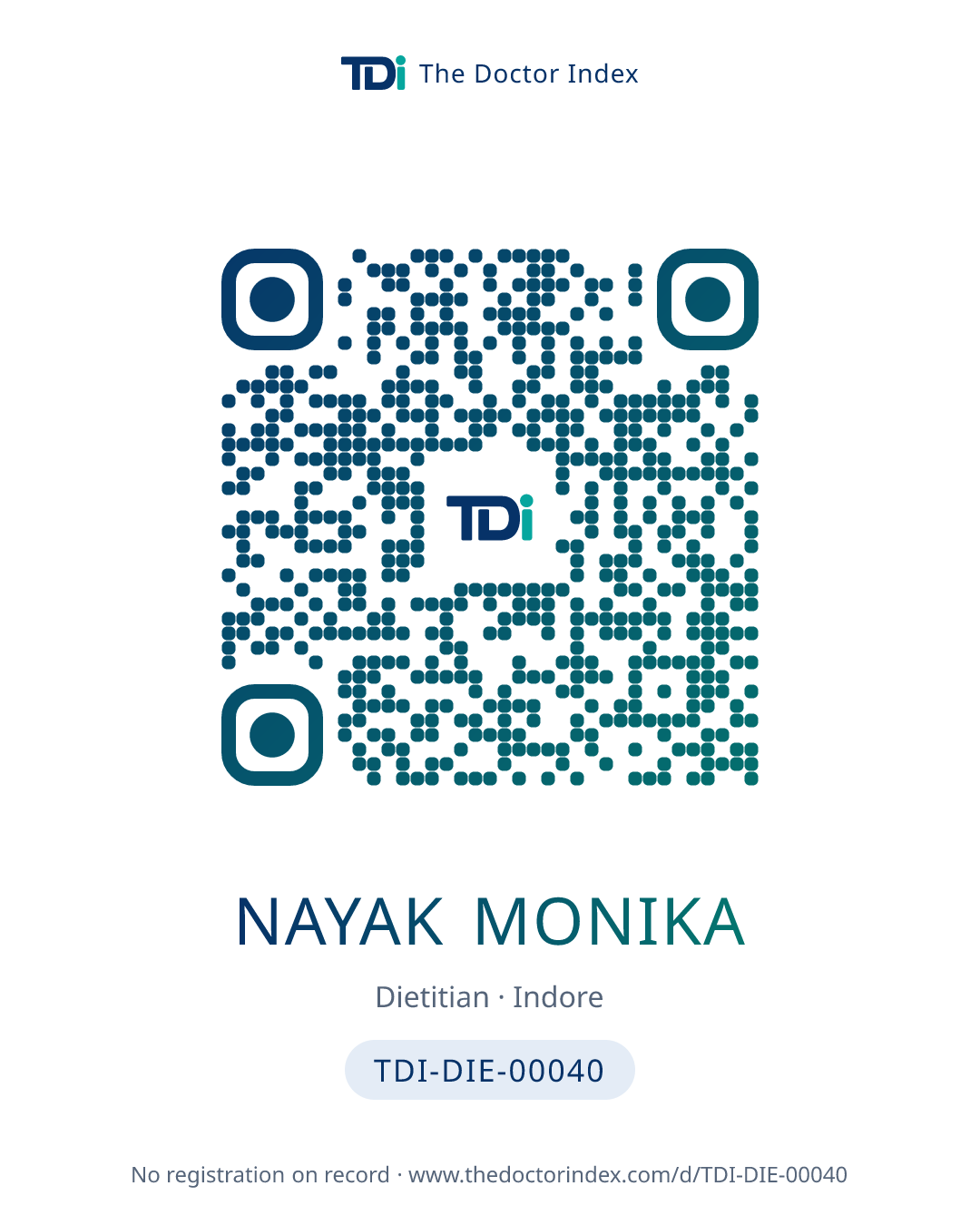 QR card for Nayak Monika, TDI-DIE-00040