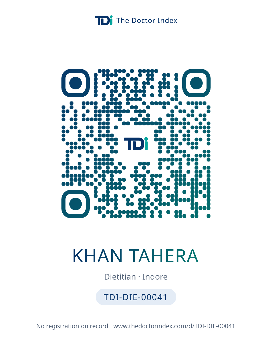 QR card for Khan Tahera, TDI-DIE-00041