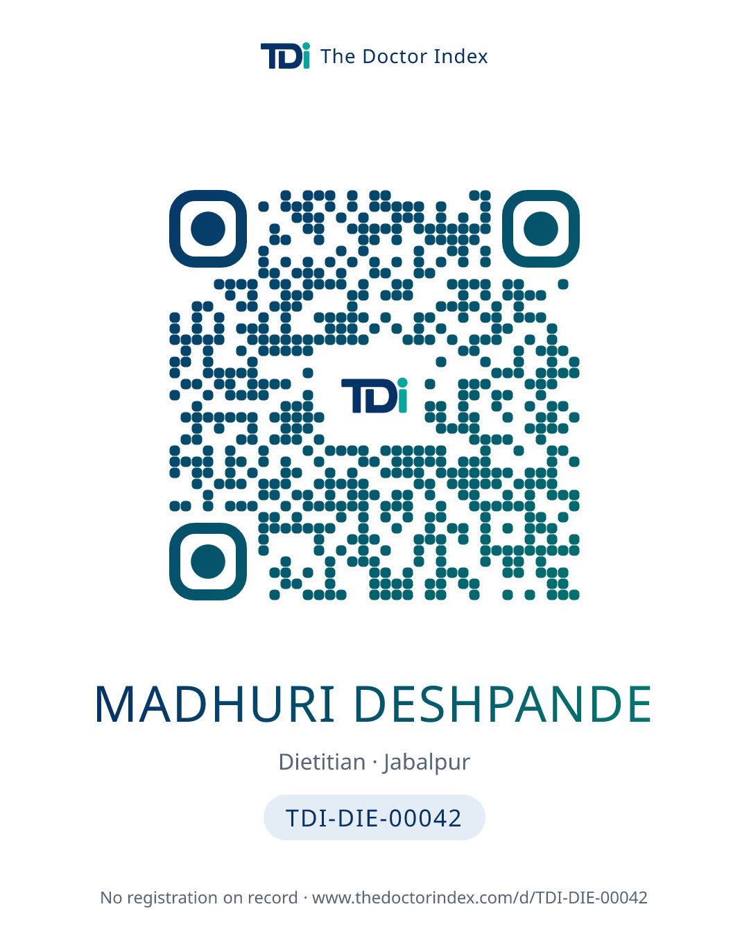 QR card for Madhuri Deshpande, TDI-DIE-00042