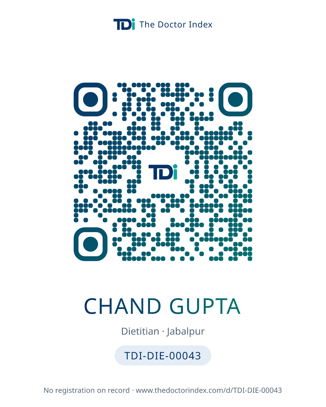 QR card for Chand Gupta, TDI-DIE-00043