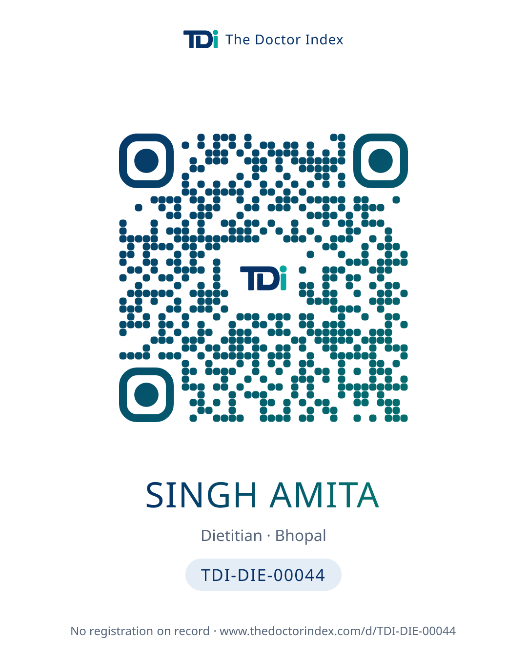 QR card for Singh Amita, TDI-DIE-00044