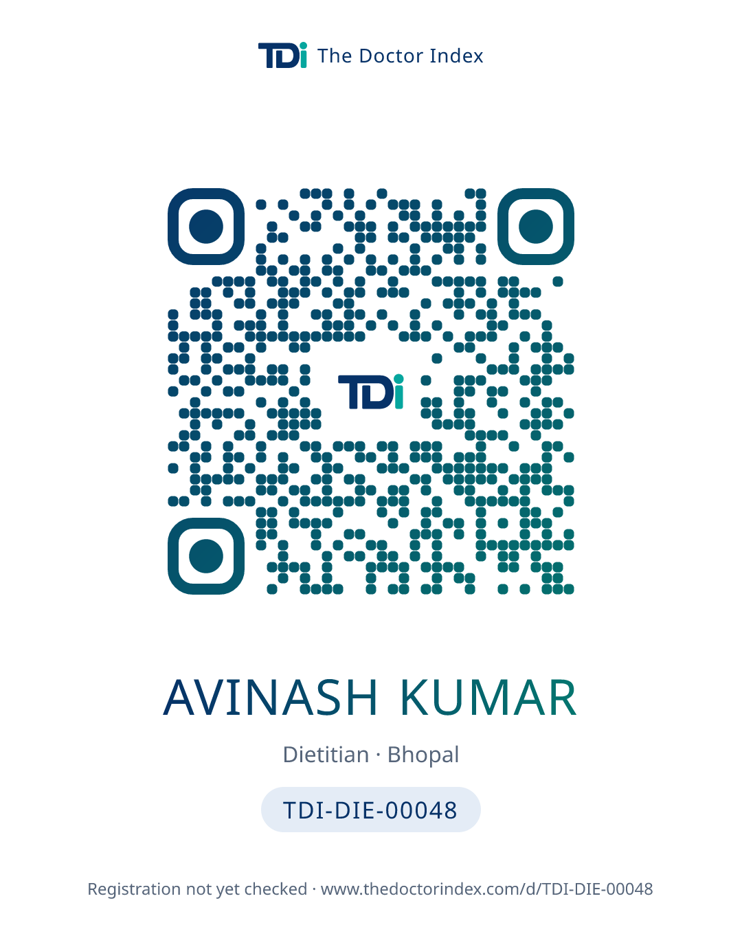 QR card for Avinash Kumar, TDI-DIE-00048