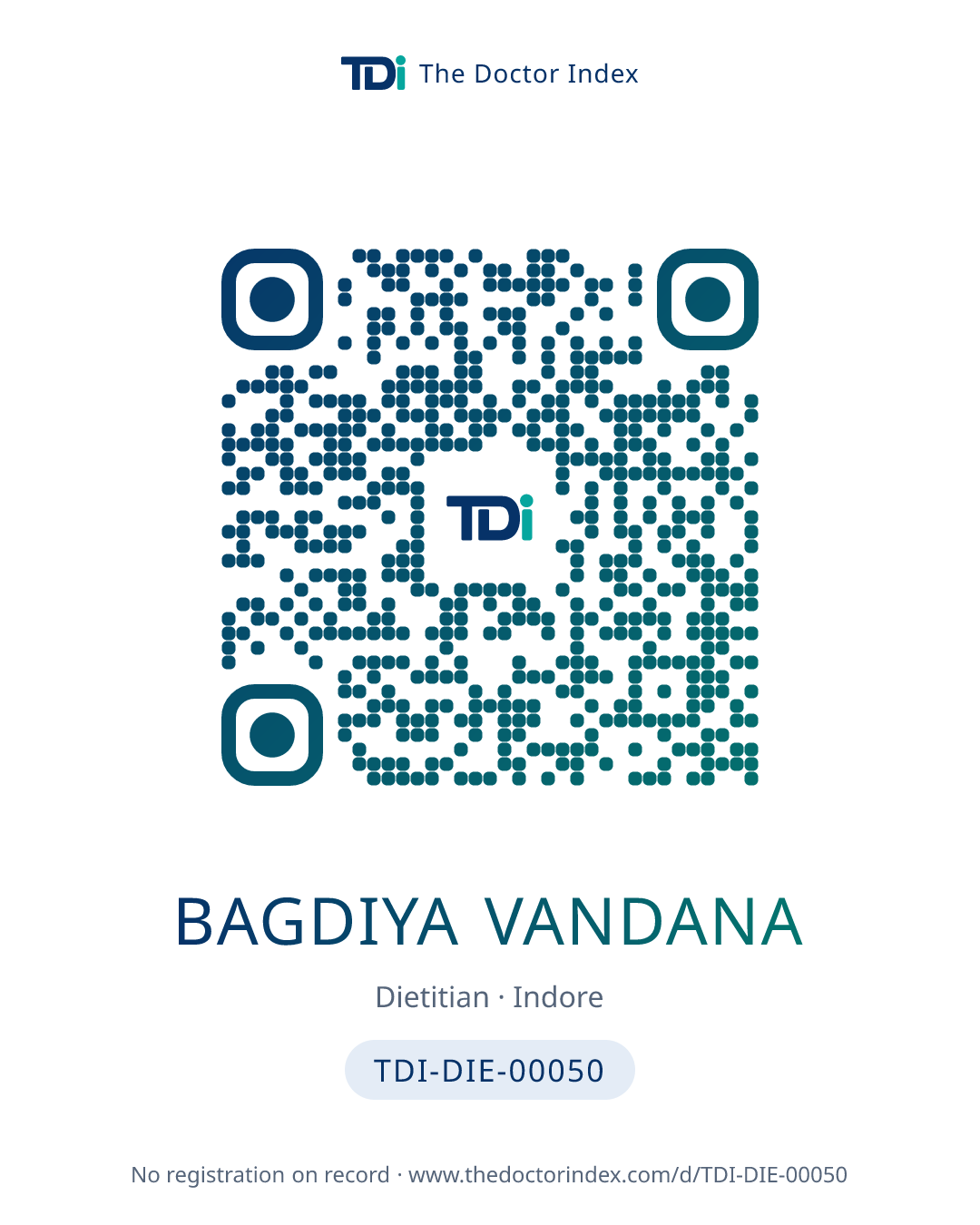 QR card for Bagdiya Vandana, TDI-DIE-00050