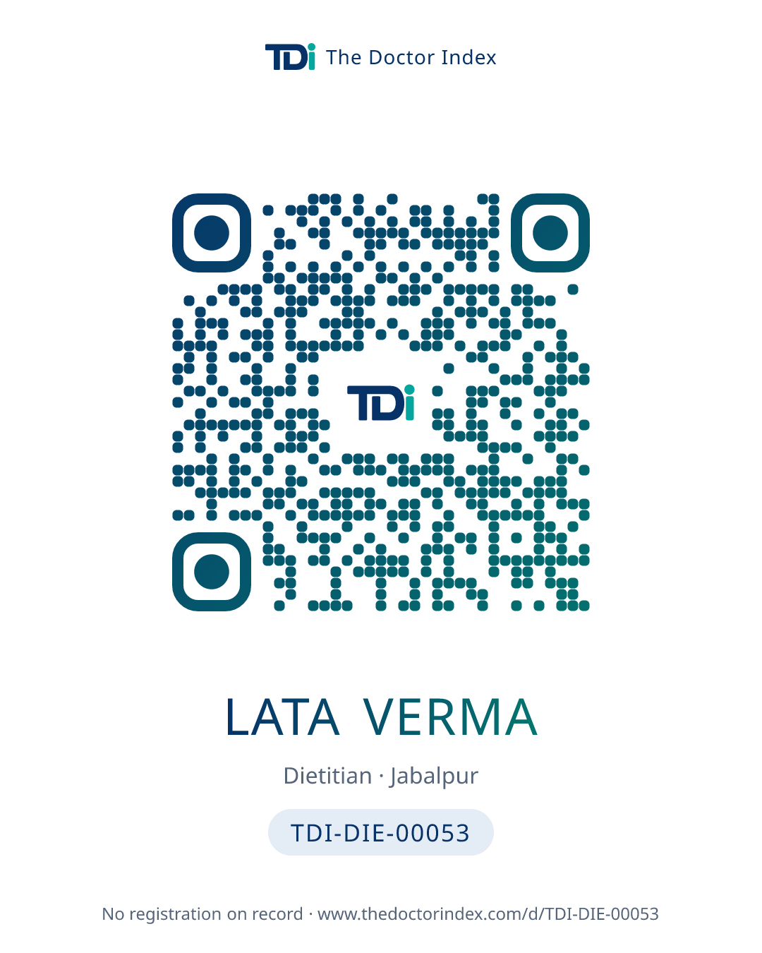 QR card for Lata Verma, TDI-DIE-00053