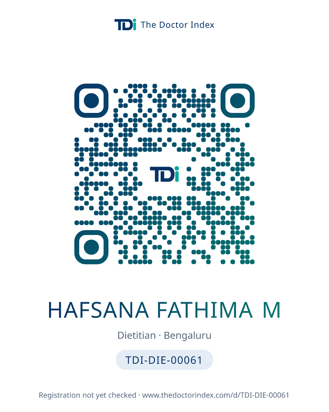 QR card for Hafsana Fathima M, TDI-DIE-00061
