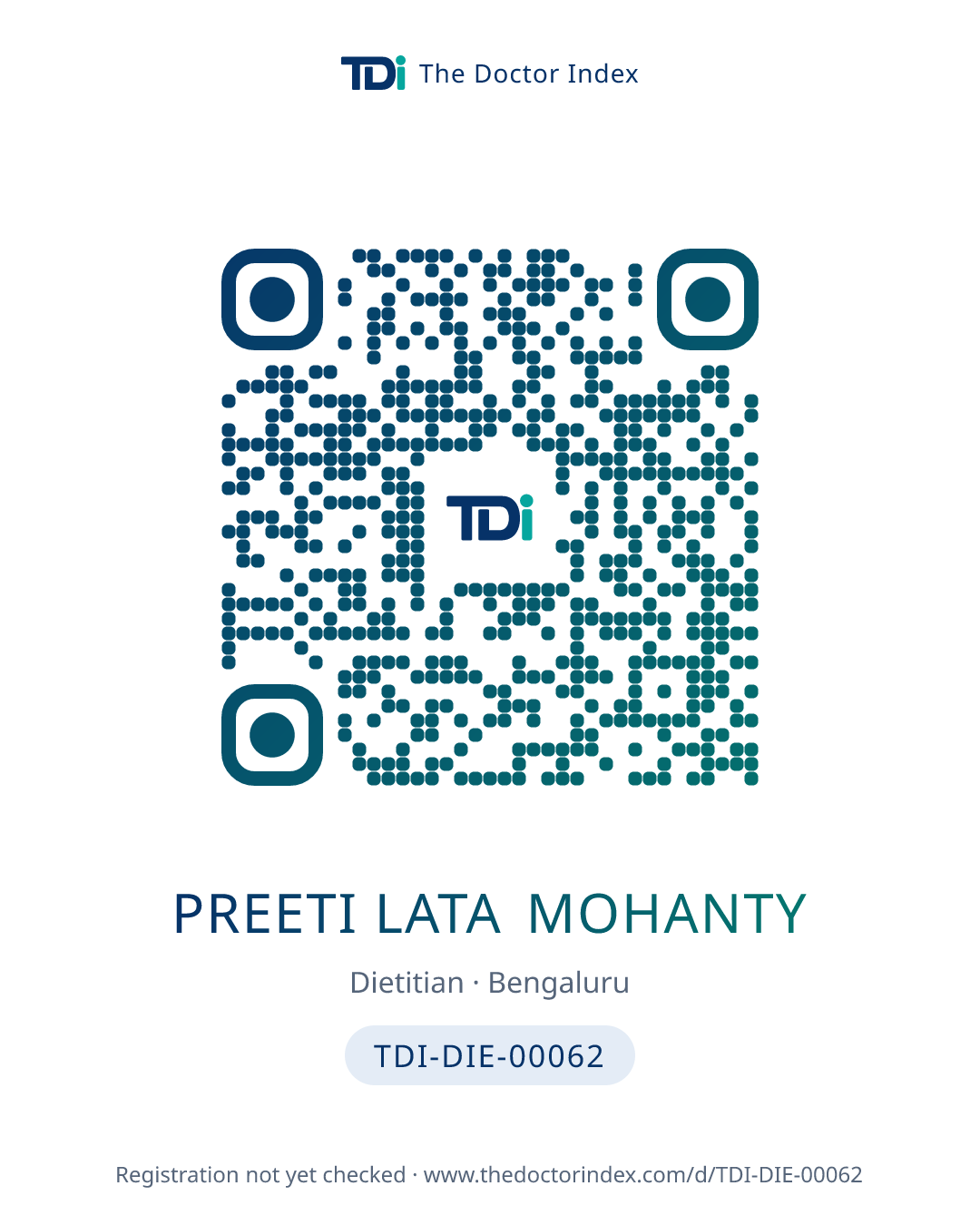 QR card for Preeti Lata Mohanty, TDI-DIE-00062